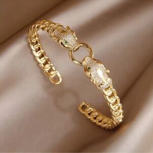 Panther Head Link Cuff Bracelet